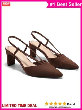 Faux Suede Slingback Pumps with Chunky Heel and Pointed Toe